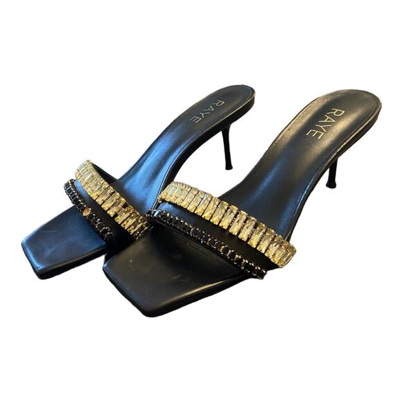 Raye Lavan Leather Heels Mule Crystal Embellishments Square Toe Black Size 8 - Picture 8 of 13